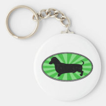 Dachshund Oval Green-Starburst-Wash Key Chain