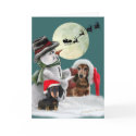 Dachshund Pals Posed with Snowman Cards card