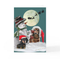 Dachshund Pals Posed with Snowman Cards
