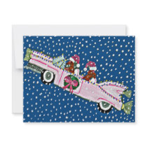 Dachshund Santas Christmas Cadillac Invitation by Squirreldumplings Dachshund Santas Christmas Cadillac Invitation
