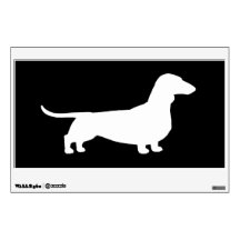 Dachshund Silhouette - White Wiener Dog on Black Room Graphic