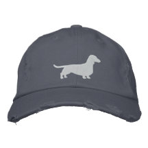 Dachshund Silhouette with Custom Text Embroidered Baseball Caps