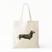 dachshund skeleton canvas bag