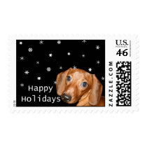 dachshund snowing holiday stamp