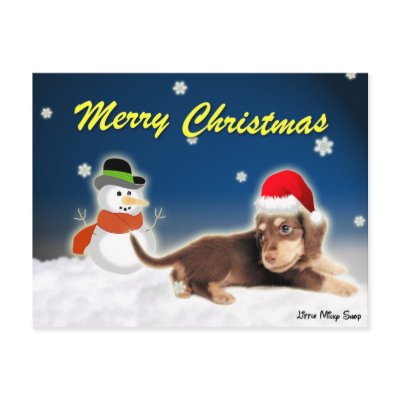 Dachshund Snowman Christmas Postcard by LittleMilkyShop