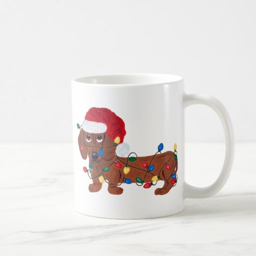 Dachshund Tangled In Christmas Lights (Red) Mug