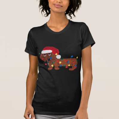 Dachshund Tangled In Christmas Lights  Red  T-shirts