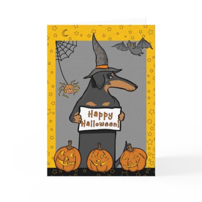 Dachshund Witch Halloween Card