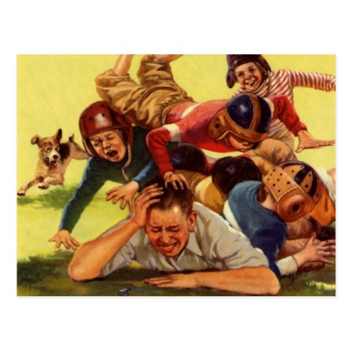 Dad Playing Football with the Kids and Family Dog Postcards