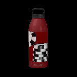 DAD Red water bottle with black white poker chips water bottles