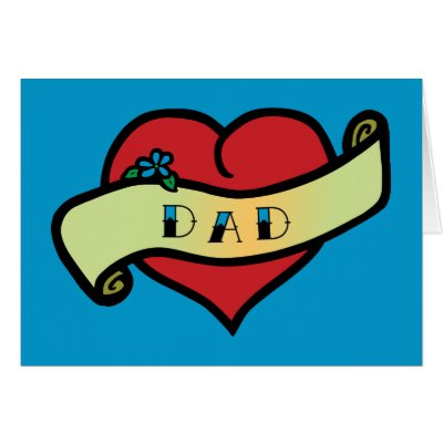 Aww, this sweet and classic tattoo heart design says "DAD" on it!