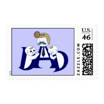 Dad with Kids Doodle Art Postage stamps