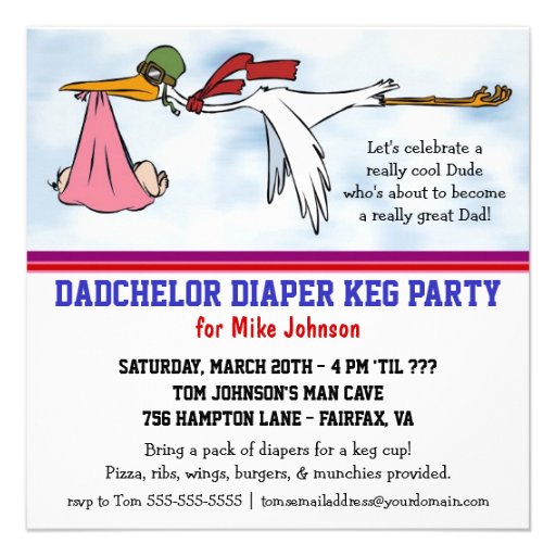 Dadchelor Diaper Keg New Dad Cute Stork Invitation
