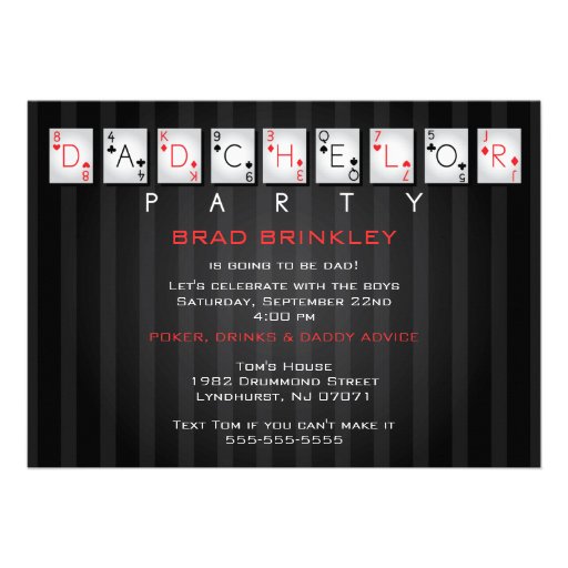 Dadchelor Party Baby Shower Card - Poker Cards Personalized Announcement