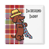 Daddy's Dachshund Cartoon Plaid Fridge Magnets