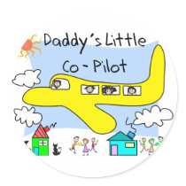 Daddy's Little Co-Pilot Kids T-Shirts Round Sticker