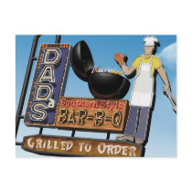 Dad's Bar-B-Q Retro Neon Sign Postcard