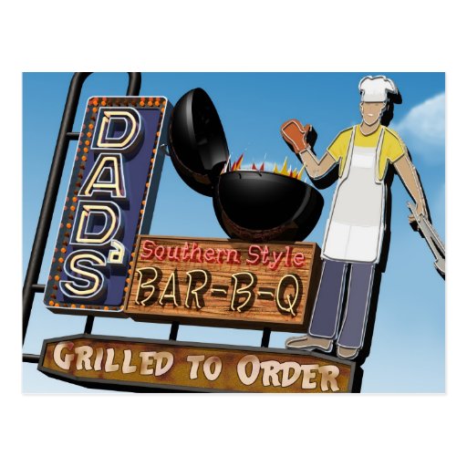 Dad's Bar-B-Q Retro Neon Sign Postcard