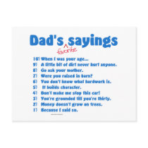 Dad's favorite sayings on gifts for him. postcards
