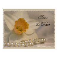 Daffodil and Pearls Save the Date Announcement Post Card