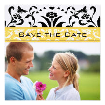 Daffodil Black Bubble Bee Damask Save the Date Custom Announcement