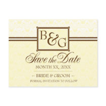 Daffodil & Brown Save The Date postcards by twoheartsshoppe Daffodil & Brown Save The Date postcards