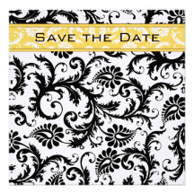 Daffodil Yellow & Black Damask Save the Date Custom Invitation