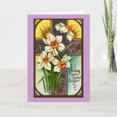 Daffodils and Cross Vintage Easter Greeting Card