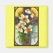 Daffodils and Cross Vintage Easter Refrigerator Magnet