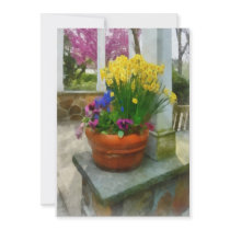 Daffodils and Pansies in Flowerpot invitations