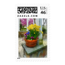 Daffodils and Pansies in Flowerpot stamps