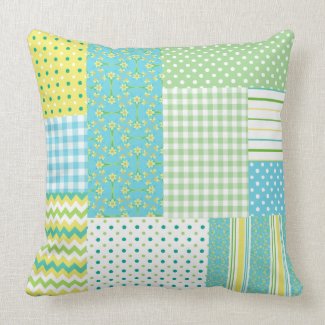 Daffodils Pillow or Cushion: Faux-patchwork