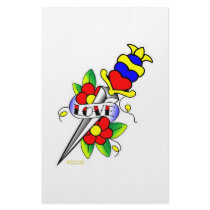 Dagger Flowers and Love Tattoo stationery