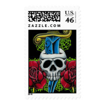 Dagger, Skull, and Roses Postage Stamp