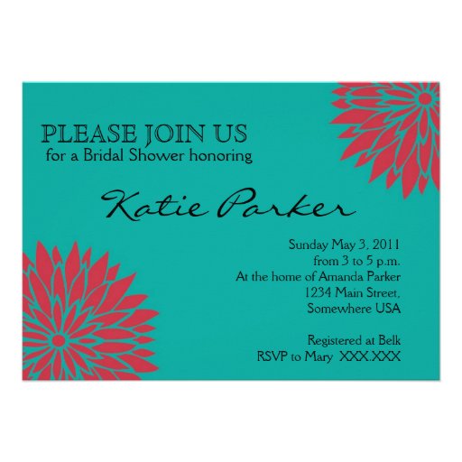 Dahlia Coral and teal Flower Invitations