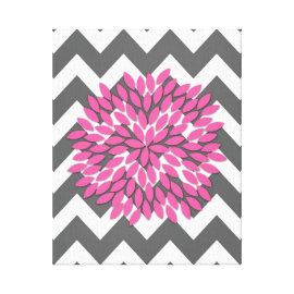 Dahlia on Chevrons in Pink and Gray Canvas Gallery Wrapped Canvas