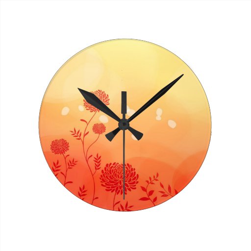 Dahlia Petal Stencil Floral Digital Art Round Wallclocks