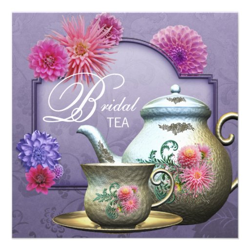Dahlia Pink Purple Bridal Tea Shower Invitations