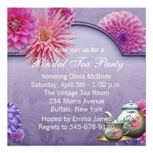 Dahlia Pink Purple Bridal Tea Shower Invitations
