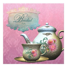 Dahlia Pink Teal Blue Bridal Tea Shower Invitation