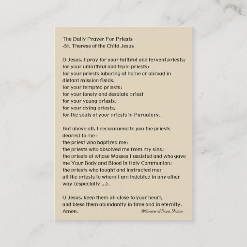 Daily Prayer For Priests By St Therese Holy Card Zazzle