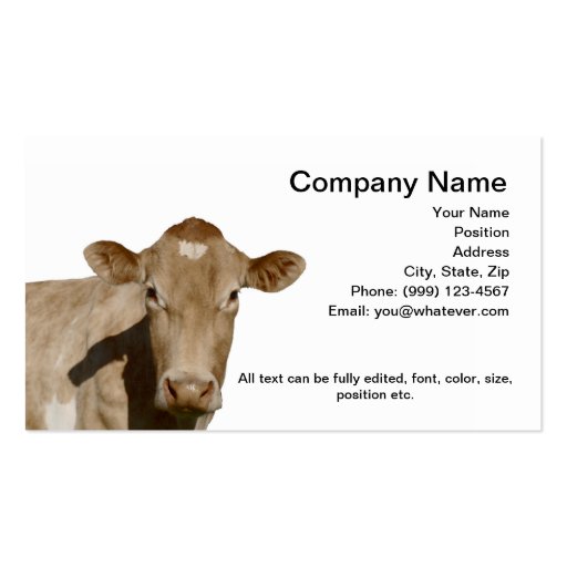 Dairy Cow Business Card (front side)