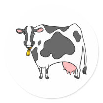 Dairy Cow Cartoon Round Sticker