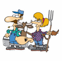 dairy farmers with silly cow cartoon photo cutouts
