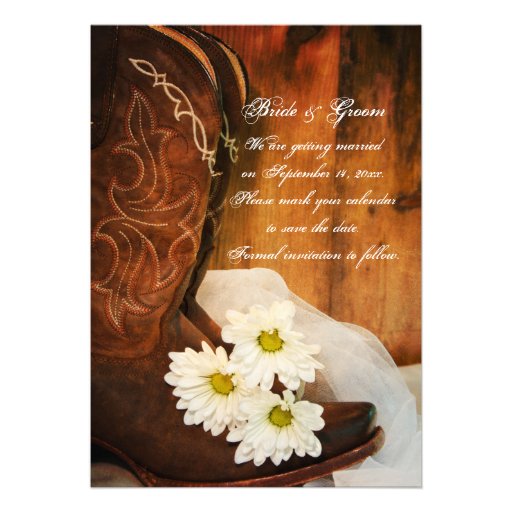 Daisies and Boots Country Wedding Save the Date Custom Invites