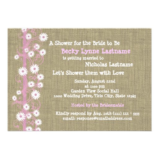 Daisies and Burlap Pink Bridal Shower Custom Invites