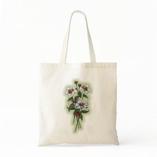 Daisies and Ladybugs, Ladybirds: Original Art Canvas Bag