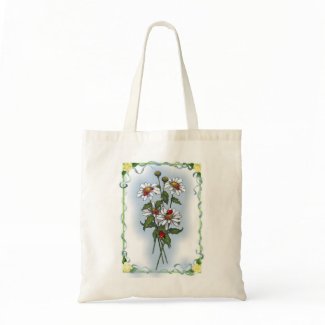 Daisies and Ladybugs: Nature Art, Roses Canvas Bag