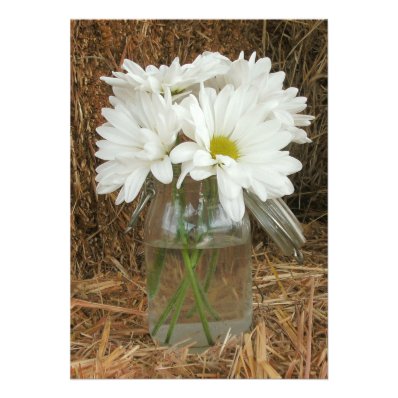 Daisies In A Jar & Hay - Country / Barn Wedding Personalized Invitation