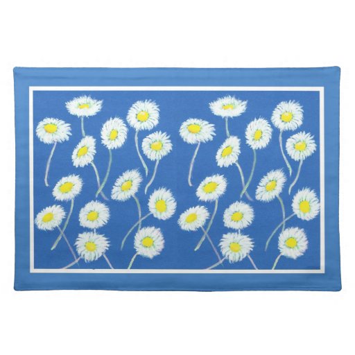 Daisies Placemat, Blue, White, Yellow Cloth Place Mat Zazzle